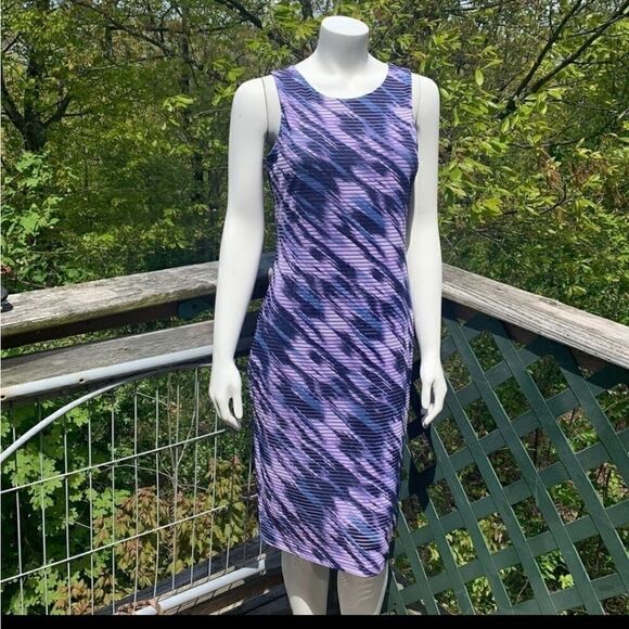 Jennifer Lopez Midi Tank Dress Stretchy Striped Purple - Picture 11 of 13